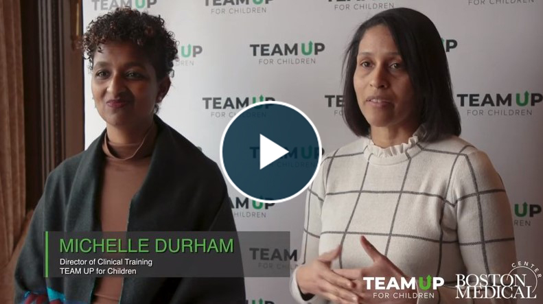 Still frame from a TEAM UP for Children video featuring Michelle Durham, Director of Clinical Training and other partners.